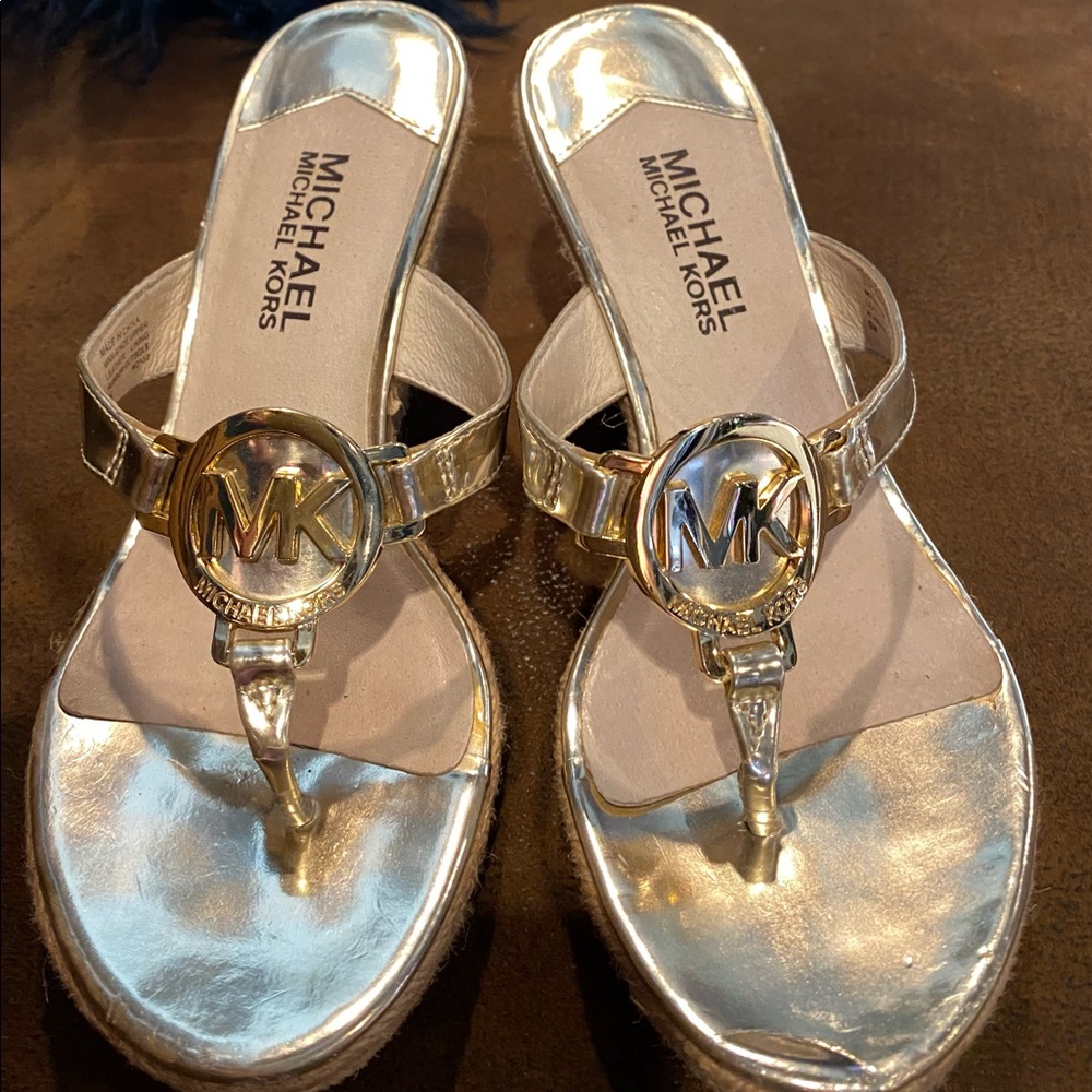 Michael Kors gold wedge sandals